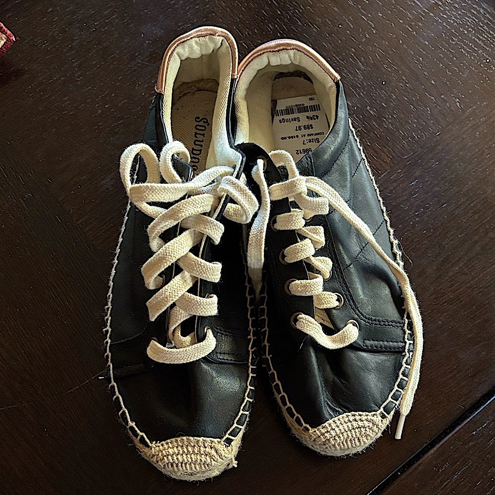 Soludos Leather Espadrille Sneakers Black Size 7 NWT
